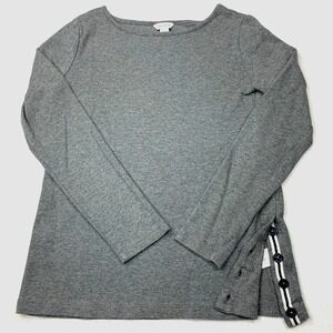 Nautica Womens Small Gray Cotton Long Sleeve Boat Neck Top Button Side Detail